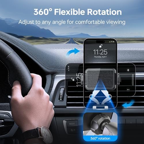 Car Phone Holder – Secure Air Vent Cell Phone Car Mount with Metal Hook Clip, 360° Rotation, One-Hand Operation Universal Automobile Cradle for iPhone, Android, and All Smartphone（938001） – Enhanced Compatibility and Speed
