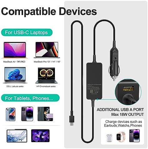 High-Speed 100 W USB-C Car Charger for Laptops and Devices – Ultimate Compatibility with Dell, Mac Book Pro, HP, Samsung, Asus – Portable Fast Charging Solution for Cars, Trucks, and Boats – Safe, Lightweight, and Compact Design for On-the-Go Power