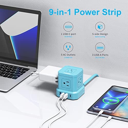 TOPREK 10 FT Power Strip with USB-C Fast Charging (3.0 A) – 5 AC Outlets & 4 USB Ports Surge Protector for Home, Office & Travel – Compact Desk Charging Station with Enhanced Surge Protection (700 J) for All Devices