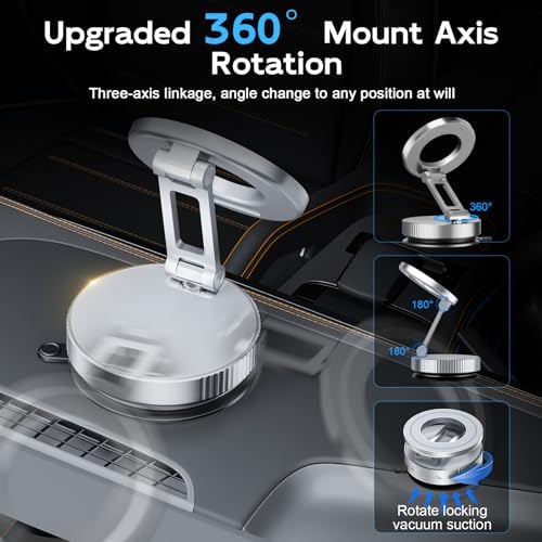 Magnetic Suction Cup Phone Mount for Magsafe, Foldable and 360° Retractable Hands-Free Vacuum Car Phone Holder for Car/Gym/Mirror/Smooth Surface, Compatible with iPhone Android, White – Enhanced Compatibility and Speed