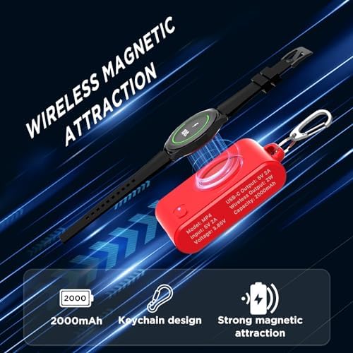 Portable 2-in-1 Watch Charger for Galaxy Watch 7 Ultra – 2000 m Ah High-Capacity Samsung Charger with Keychain for Galaxy Watch Series & Gear S3 – Fast Charging & Enhanced Portability for On-the-Go Power Solutions