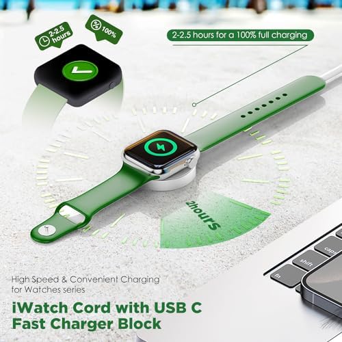 Revolutionize Your Apple Watch Charging with Dual Magnetic Wireless USB-C Chargers | Fast 3 FT Cable for All Series Models Including Ultra SE/8/7/6/5/4/3/2/1 | Ultimate Compatibility for 38 mm to 45 mm Sizes | Tangle-Free Premium Design for Effortless Use | Enhanced Durability for Everyday Power Needs