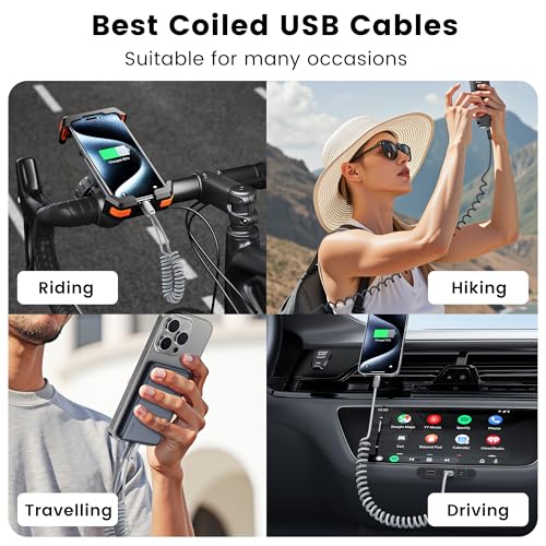 Coiled USB A to USB C 2Pack 3FT Braided Retractable Fast Charging Cable for Car, Compatible with iPhone 16/15 Pro Max/Galaxy S24/S23/S22, Supports Car Play & Android Auto-Black – Enhanced Compatibility and Speed