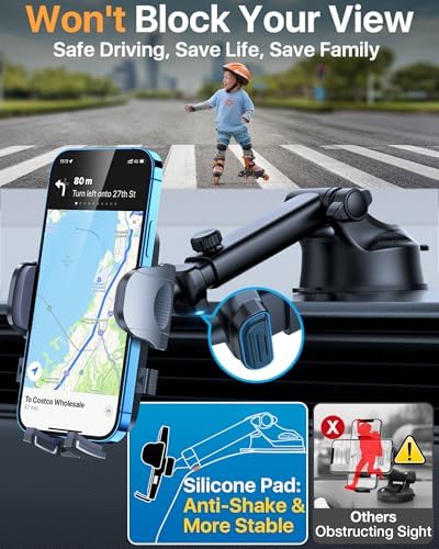2025 Ultimate Car Phone Mount – Unmatched 80+ LBS Suction for Unshakeable Stability | Military-Grade Durability | Universal Dashboard, Windshield & Vent Holder for i Phone 15 Pro Max, Samsung & More | Sleek Dark Grey Design with Safety Certifications