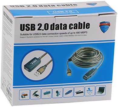 PASOW 50-Foot USB 2.0 A Male to A Female Active Extension Cable with Signal Booster and LED Indicator – Optimal High-Speed Data Transfer for Printers, Keyboards, Game Consoles, and More – Perfect for Home & Office Connectivity Solutions