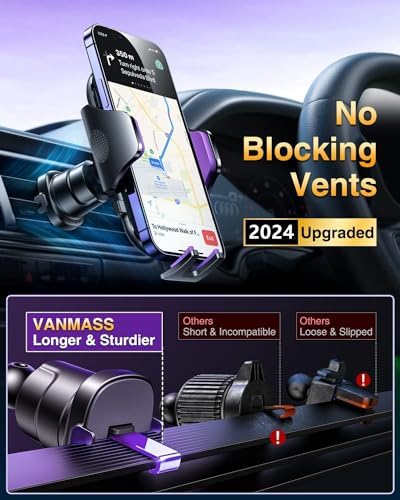 VANMASS Ace Car Phone Holder Mount – Upgraded Military Steel Hook & Super Suction Cup for Ultimate Hands-Free Navigation – Compatible with i Phone 14, 13, 12 Pro Max & Samsung – Versatile Dashboard, Windshield & Air Vent Stand for Enhanced Driving Safety