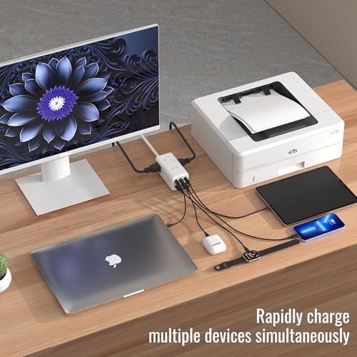 NENJI 75 W Ga N USB-C Super Fast Charging Station – 8-in-1 Power Strip with 5 USB Ports & 3 AC Outlets for Ultimate Device Compatibility – Smart Charging Technology for i Phone, Samsung, i Pad, Mac Book – Compact Travel-Friendly Design for Home or Office Use – Optimize Your Charging Efficiency and Speed