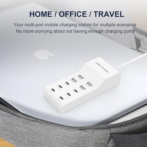 Ultimate USB Charging Hub for Multiple Devices – Fast, Smart Charge Dock with 6 USB-C & 4 USB-A Ports, Perfect for i Phone 15, Galaxy S Smartphones & More – Compact Design with Surge Protection for Home, Office & Travel