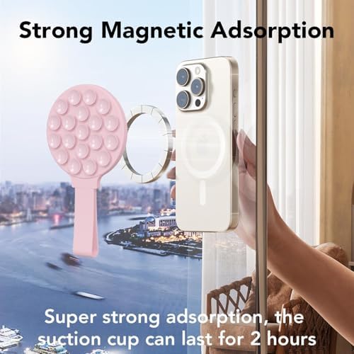 Mag Safe-Compatible Silicone Suction Cup Phone Mount with Integrated Mirror for Effortless Selfies and Video Calls – Hands-Free i Phone Accessory in Chic Pink for Ultimate Convenience and Versatility