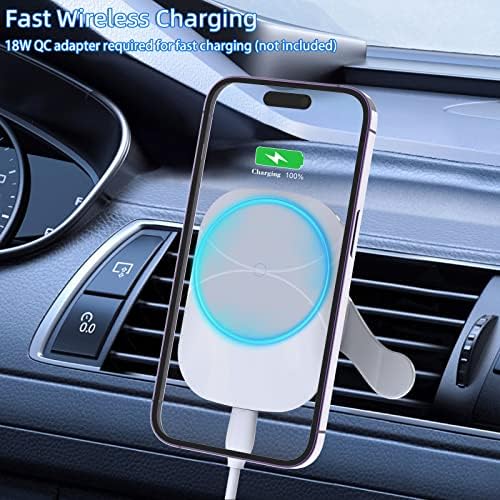 Mag Safe-Compatible Magnetic Wireless Car Charger with 15 W Fast Charging – 360° Adjustable Air Vent Holder for i Phone 12, 13, and 14 Series – Sleek White Design for Effortless Charging and Navigation – Perfect for On-the-Go Lifestyle