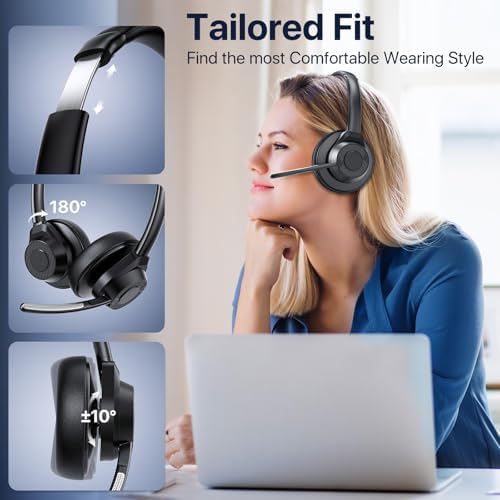 Advanced Bluetooth Headset with Noise-Canceling Microphone – V5.4 Wireless Technology for Effortless Multipoint Connectivity – Ultra-Lightweight Design Perfect for Work, Zoom Meetings, and Mobile Calls – Ideal for Noisy Environments – Stylish Black Finish