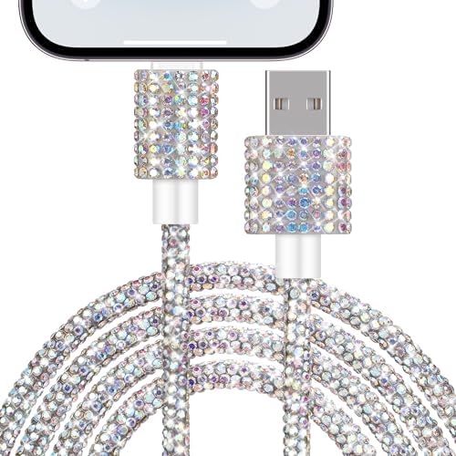 Black Diamond MFi Certified Fast Charging Cable for i Phone – 4 FT USB-A to Lightning Cord with Sparkling Rhinestone Design, Compatible with i Phone 14, 13, 12, 11 Pro Max, XR, XS, X, 8, and 7 – Durable and Stylish Charging Solution for Rapid Power Delivery
