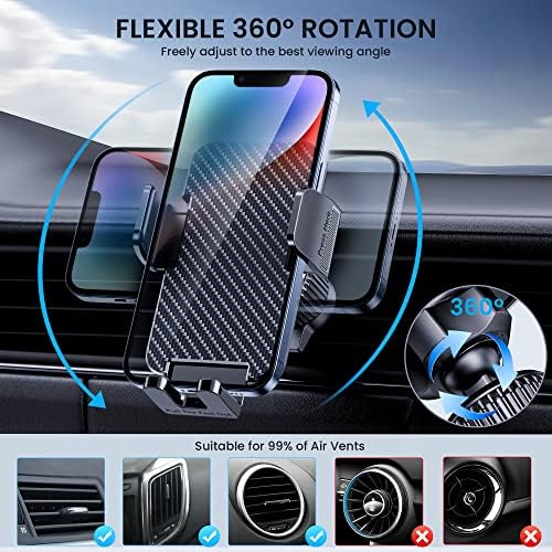 Universal Car Phone Mount: Hands-Free Adjustable Holder for Safe Driving – Secure Air Vent Smartphone Stand for i Phone & Android – 360-Degree Rotation for Optimal Viewing and Easy Access – Durable Lightweight Design for All Vehicles