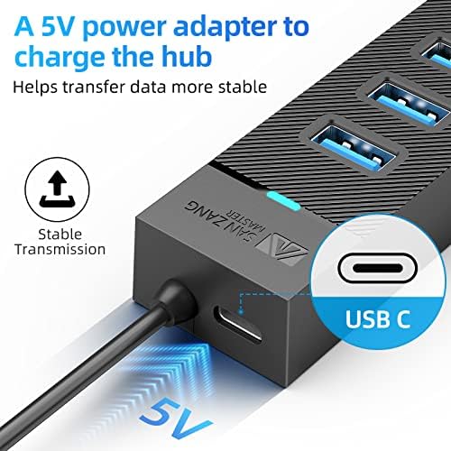 Ultimate 7-Port USB 3.0 Hub by SAN ZANG MASTER – High-Speed Data Transfer at 5 Gbps for Laptops and Desktops, Effortlessly Connect Printers, Cameras, Keyboards, and More with 1.6 FT (50 cm) Cable – Compact, Durable, and Plug-and-Play Convenience for Enhanced Productivity