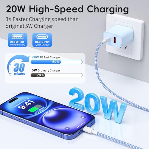 High-Speed 20 W Dual-Port Wall Charger Set with 6 FT USB-C Cable – 4-Pack Premium Fast Charging Solution for i Phone 16/15 & i Pad Pro 12.9″/11″ – Versatile, Compact, and Reliable Power Adapter for Home, Office, and Travel Needs – Enhance Charging Efficiency with Superior Durability and Ultra-Fast Performance for Multiple Devices
