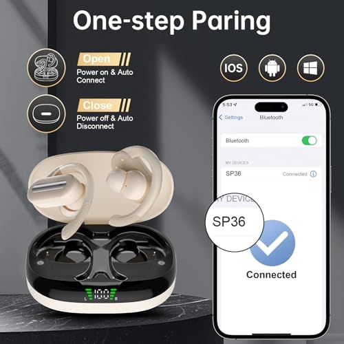 Vibe Haven Bluetooth 5.4 Sports Earbuds: Ultra-Lightweight IPX7 Waterproof Wireless Headphones with Secure Earhooks, Enhanced ENC Noise Cancellation for Superior Call Clarity – Ideal for Active Lifestyles, Intense Workouts, and Daily Commutes – Ergonomically Designed for Comfort and Unrivaled Sound Quality