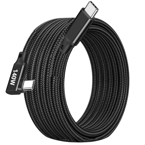 Ultra-Fast 140 W 15 ft USB-C Charging Cable – Right Angle Type C to C Cord for i Phone 16/15 Pro Max, Mac Book Pro/Air, i Pad Pro, Samsung Galaxy S25/S24 – Optimal Performance & Unmatched Flexibility