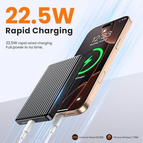 Magnetic 10000 m Ah Ultra-Slim Power Bank – 20 W Rapid Wireless Charger for i Phone 12/13/14/15 Pro Max – Compact & Lightweight Design with Enhanced Safety – Ideal for Quick On-the-Go Charging Solutions