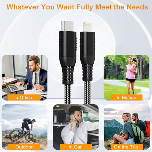 20 FT USB C to Lightning Fast Charging Cable – Apple MFi Certified Nylon Braided Charger for i Phone 16/15/14/13/12/11/XS/XR/X/8 & i Pad – Durable 20 W PD Power Delivery Cord for Enhanced Charging Flexibility and Speed