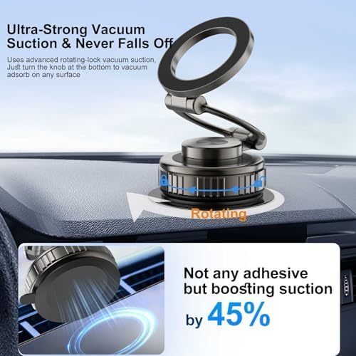 Kairiyard Premium Magnetic Car Phone Holder – 360° Adjustable Suction Mount for All Smartphones, Including Mag Safe i Phones – Foldable Design for Effortless Storage and Enhanced Hands-Free Operation – Boost Driving Safety and Style with Unmatched Stability and Convenience