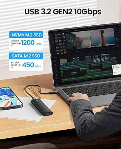 Ultra-Fast ORICO Aluminum M.2 NVMe SSD Enclosure – Tool-Free 10 Gbps USB-C Adapter for 2230/2242/2260/2280 PCIe M-Key SSDs – Thunderbolt 3 Compatible External SSD Case with Enhanced Heat Dissipation and 4 TB Support for Optimal Data Management and Storage Solutions