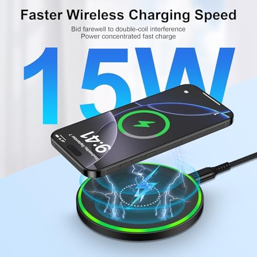 15 W Fast Wireless Charging Pad for Android Devices – Optimal Charging Station for Motorola Moto G Power 2025, razr+, G Stylus 5 G 2024, and Samsung Galaxy S25 Ultra with 18 W Adapter – Sleek Design, Enhanced Compatibility, and Safe Charging Technology