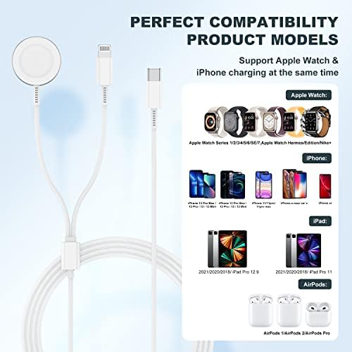 Revolutionary 2-in-1 USB C Charger for i Phone and Apple Watch – 6 ft Magnetic Fast Charge Cable with 20 W Power Adapter – Stylish Blue Design for Optimal Portability and Efficiency