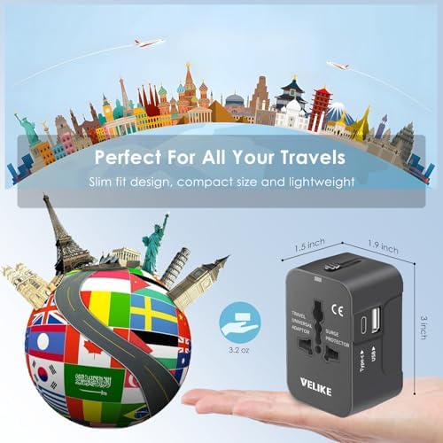 Ultimate Worldwide Travel Adapter: All-in-One Universal Plug Converter with High-Speed USB Type-C Charging Ports – Ideal for Seamless Connectivity in USA, Europe, UK, and Australia – Maximize Charging Efficiency and Versatility for All Your Devices
