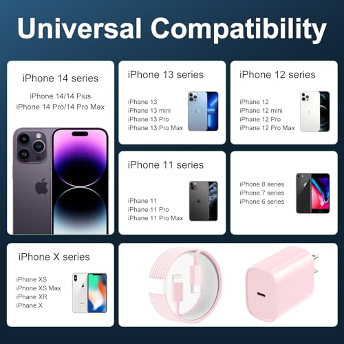 Rapid Charge Lightning Cable & 20 W USB-C Block for i Phone 14/13/12/11 – 3 FT Long Durable Fast Charger for i Pad and i Phone Models – Sleek Black Design for Enhanced Performance and Compatibility