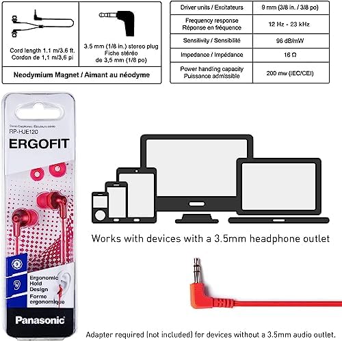 Panasonic Ergo Fit Wired Earbuds with Microphone – Superior Sound Quality with Ergonomic Comfort, Universal 3.5 mm Jack Earphones for Phones and Laptops in Stylish Metallic Purple – Custom-Fit Earpieces (S/M/L) for Optimal Audio Experience and Hands-Free Calls – RP-TCM125-VA