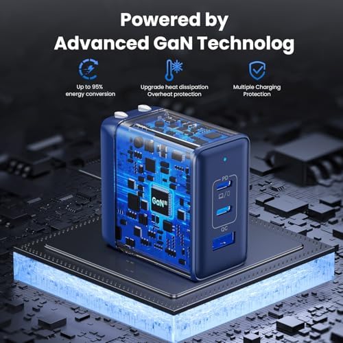 High-Power 130 W USB-C Charger Block | 3-Port Ga N Fast Charging Station | Compact Foldable Type C Wall Charger for Laptop, i Phone 16/15, i Pad Pro & Galaxy Series | Efficient PD QC Charging Solution for On-the-Go Connectivity