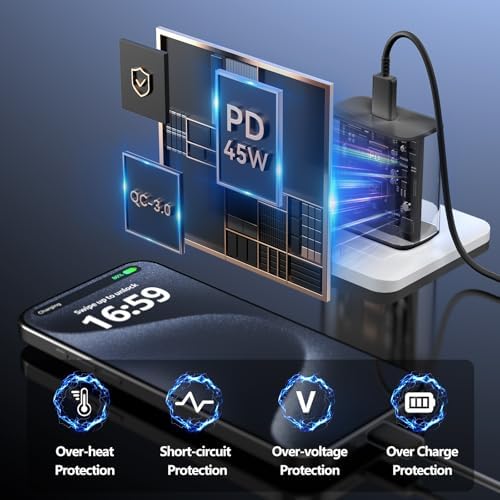 Apple 16 Series 45 W USB-C Rapid Charger with 6.6 ft Type-C Cable – Ultimate Fast Charging Solution for i Phone 16, Galaxy S24/S23, and All USB-C Devices – Compact, Durable, and Safety-Enhanced Power Adapter for On-the-Go Efficiency