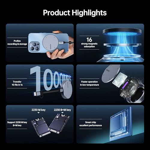 Elevate Your Data Storage with the BENFEI 10 Gbps Magnetic M.2 NVME SSD Enclosure – Unmatched Speed & Power Loss Protection for i Phone 15 Max Pro Res, Sleek Aluminum Design for Ultimate Durability and Portability
