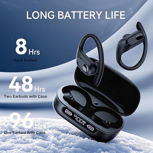Unleash Your Fitness Potential with occiam Wireless Bluetooth Sport Earbuds – 96-Hour Extended Playtime for Non-Stop Motivation, Waterproof Construction for Ultimate Durability, and Secure Earhooks for a Perfect Fit – Experience Rich Bass Stereo Sound and Integrated Mic for Effortless Hands-Free Calling – Ideal for Gym Goers, Runners, and High-Intensity Training Enthusiasts – Sleek Black Design with Broad Compatibility for All Devices
