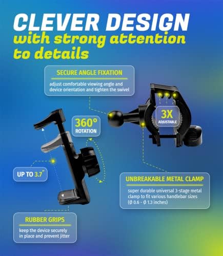 Ultimate Metal Smartphone Bike & Motorcycle Holder – Unbreakable Handlebar Mount for i Phone 16 Pro Max & Galaxy S25 – Secure, Durable, and Versatile Cell Phone Cradle for Safe Navigation on Bikes, Scooters, and Motorcycles – 360-Degree Rotation for Optimal Viewing – Enhanced Grip Technology for Ultimate Stability and Safety