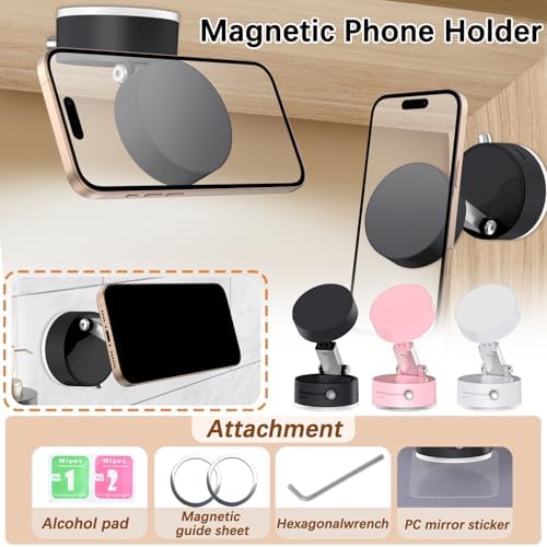 VENINGO Magnetic Suction Car Phone Holder – 360° Rotating Mount for Mag Safe Smartphones – Foldable Design for Easy Storage – Strong Vacuum Grip for Smooth Surfaces – Sleek Black Finish for All Vehicle Models – Ultimate Hands-Free Navigation and Safety
