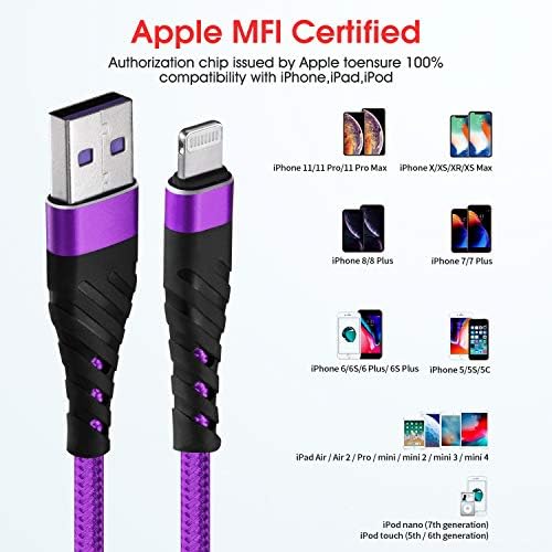Cyven Smart 3-Pack 6 Ft MFi Certified Lightning Cables – Fast Charging USB A to Lightning Cords for i Phone 14/13/12/11/XS/XR/X/8/7/6/5/SE Plus Pro Max Mini – Durable Red Design for Ultimate Flexibility and Speed