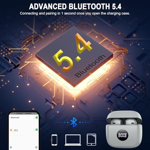 Unleash Premium Sound with Jxrev 2025 Wireless Earbuds – Advanced Bluetooth 5.4 Tech for Effortless Connectivity, Hi-Fi Stereo Audio for Unmatched Clarity, IP7 Waterproof Design for Ultimate Protection, 40-Hour Playtime for All-Day Listening, Enhanced 4-Mic Noise Cancellation for Crystal-Clear Calls, LED Battery Life Indicator for Convenience, Perfect for Active Lifestyles and Daily Use