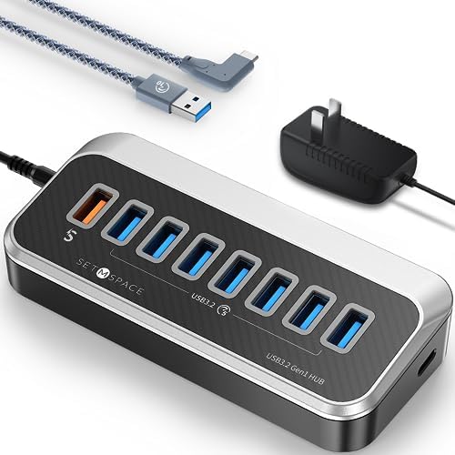 Transform Your Connectivity with Our 7-Port USB Hub – High-Speed USB 3.2 Gen1 Splitter Featuring Unique 32° Angled Design for Easy Access – Perfect for PCs, Laptops & More – Enjoy 5 Gbps Data Transfer Speeds with a 3.28 ft Cable for Ultimate Flexibility & Enhanced Productivity – Ideal for Home & Office Use
