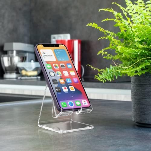 KTRIO 2 Pack Acrylic Cell Phone Stand Holder for Desk, Clear Phone Dock Cradle Compatible with iPhone 16/15/14/13 Pro Max 12/11 XR, All Smartphones, Office Accessories – Enhanced Compatibility and Speed