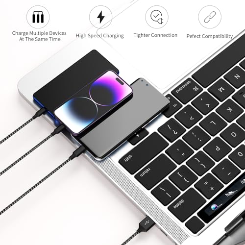 240 W 4-in-1 USB C Charging Cable – 6 FT Multi-Device Power Solution with LED Indicator for i Phone 16/15/14 Pro, Mac, i Pad, Samsung S25/S24 – Fast Charging Compatibility, Durable Design for Home & Travel