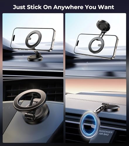 Revolutionary Qi2 Mag Safe Car Mount for i Phone 16 Pro Max – 2-in-1 Dashboard & Air Vent Holder with Strong Adhesive, Heat-Resistant Design, 360° Rotational Capability & Magnetic Convenience for Enhanced Driving Safety and Seamless Access to Navigation & Music