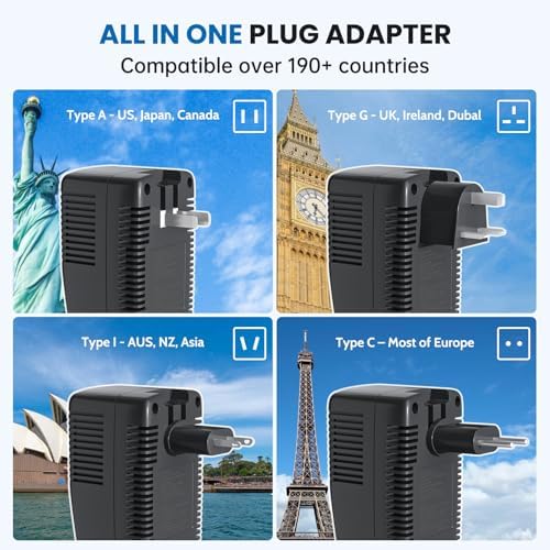 Ultimate 2000 W European Travel Power Converter – Versatile Universal Adapter for Hair Tools and Electronics with Global Compatibility (EU, UK, AU, US) – Rapid Turbo Charging for Laptops, Smartphones, and Cameras – Advanced Safety Features to Prevent Overheating & Short Circuits – Lightweight & Compact Design for Effortless Packing and Mobility