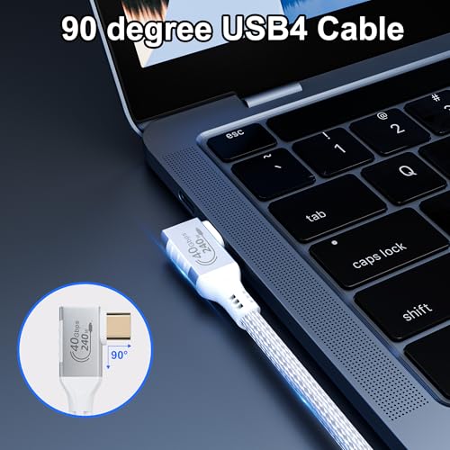 White Thunderbolt 4 Cable Long, Right Angle USB 4 Cable 90 Degree, 240W USB c Cable 40gbps Data Transfer, 8K@60Hz Display, Compatible with Docks eGPU Hub 6.6ft/2M – Enhanced Compatibility and Speed