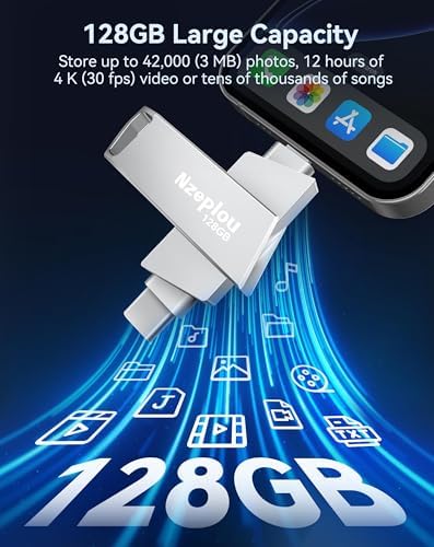 256 GB Lightning & USB-C Flash Drive for i Phone/i Pad – Ultra-Fast USB 3.0 Memory Stick for Effortless Photo & Video Backup – Plug & Play External Storage Solution (Sleek Silver Design) – Perfect for Seamless Data Management and Expansive Memory Needs