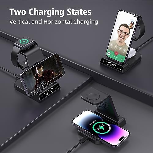 Elevate Your Charging Setup with the Yi JYi 3-in-1 Wireless Charging Station – Fast Charge Your Apple Watch, Air Pods Pro, and i Phone 16/15/14/13/12/11 Pro Max/Samsung Galaxy S23/S22/S21 in a Sleek, Space-Saving Dock Featuring Built-in Digital Clock for Effortless Organization and Modern Style – Perfect for Tech Enthusiasts Seeking Efficiency and Elegance