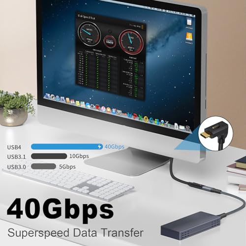 High-Performance Poyiccot 1 ft Short USB C to USB C Cable – 240 W Rapid Charging & 40 Gbps Thunderbolt 4 Data Transfer – Right Angle Design for Enhanced Space Efficiency & 8 K@60 Hz Video Compatibility – Ideal for i Phone, Mac Book, and Surface Pro Users