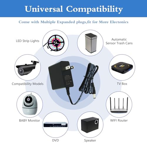 Universal 6 V 2 A AC Adapter Dual Pack – Efficient Power Supply with 9 Interchangeable DC Plug Tips for Maximum Device Compatibility – Perfect for Sensor Trash Cans, Elliptical Monitors & More – Reliable 12 W Output for Rapid Charging and Extended Device Lifespan