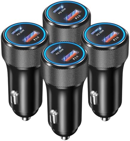 OKRAY 4-Pack USB C Car Charger – 36 W Dual USB Fast Charging Adapter with PD3.0 & QC3.0 – Multiport Cigarette Lighter Charger for i Phone 16/15/14/13/12 Pro & Samsung Galaxy S25/A35 – Stay Connected on the Go with Enhanced Safety Features and Compact Design