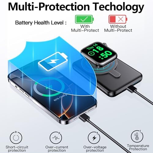 Kurdene Ultra Slim 3-in-1 Wireless Portable Charger – 5000 m Ah Magnetic Power Bank for Fast Charging i Phone 16/15/14/13/12, Apple Watch & Air Pods – Sleek Black Design for Ultimate Portability and Efficiency
